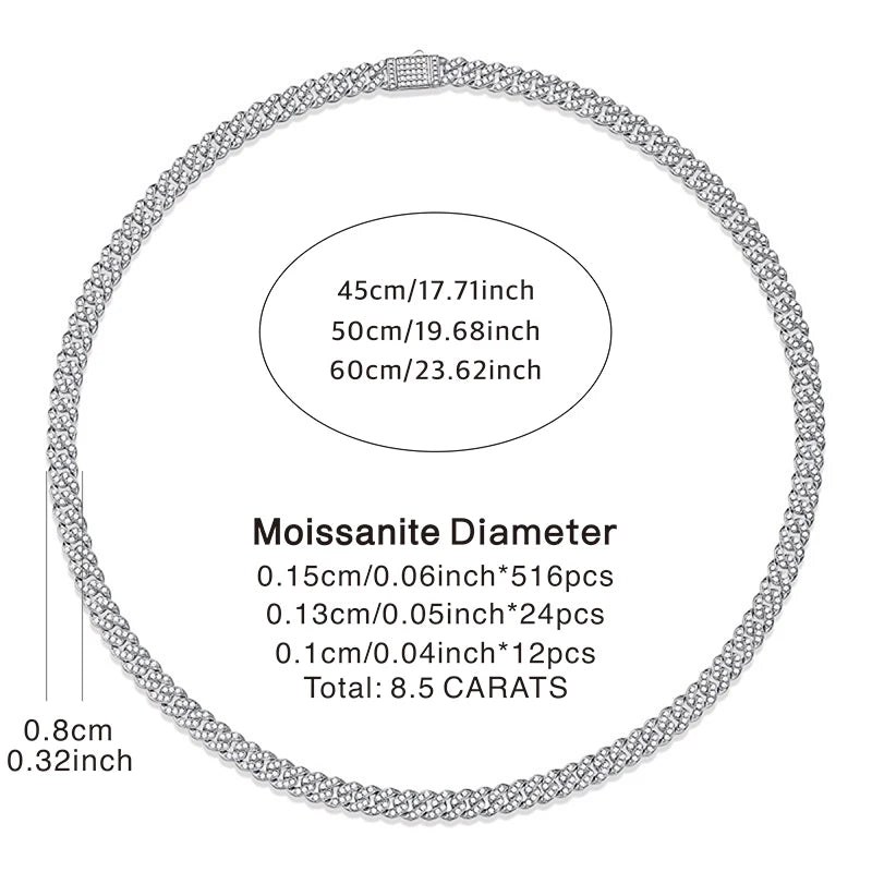 JIUZUAN D Color Full Moissanite Cuban Chain Women'S Necklace Men'S S925 Silver Necklace Hip Hop Fashion Luxury Boutique Jewelry