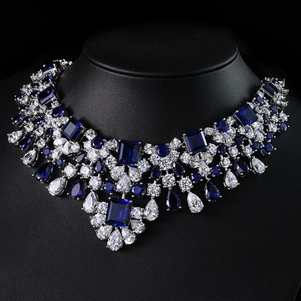 ZOCA Luxury Paraiba Necklaces for Women Genuine 925 Silver Jewelry Women'S Accessories Bride Wedding Bridal Accessories Brides