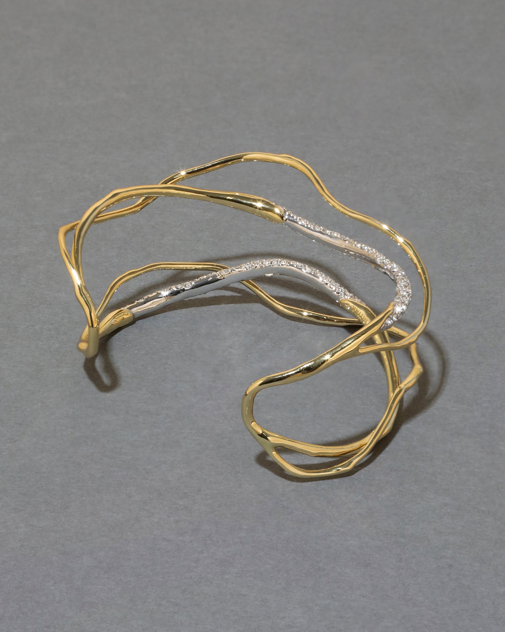 Solanales Gold Crystal Intertwined Cuff Bracelet