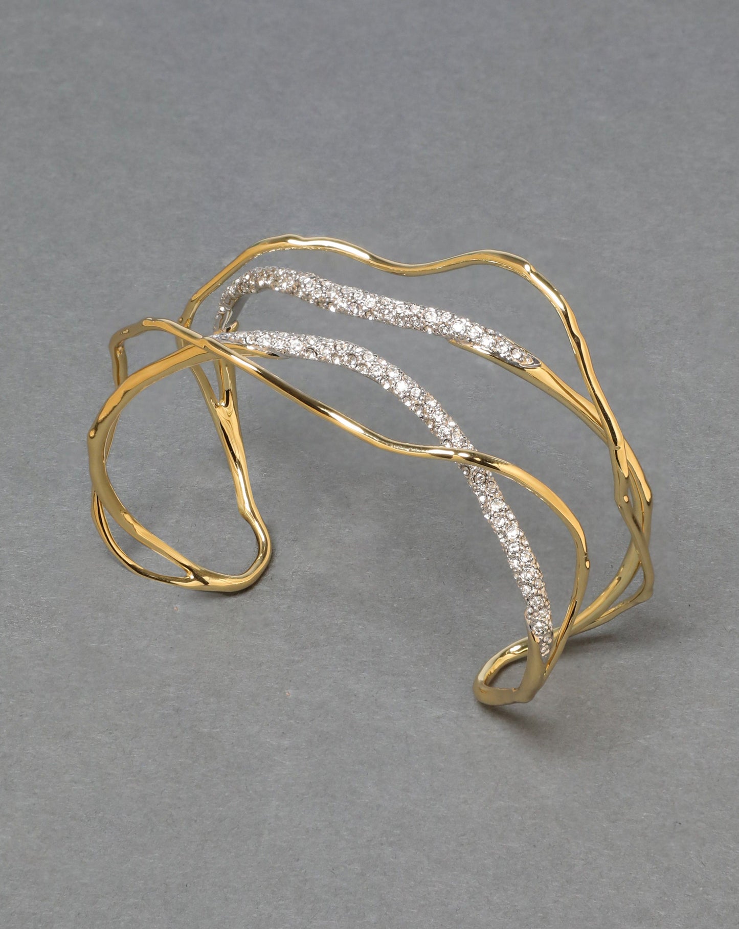 Solanales Gold Crystal Intertwined Cuff Bracelet