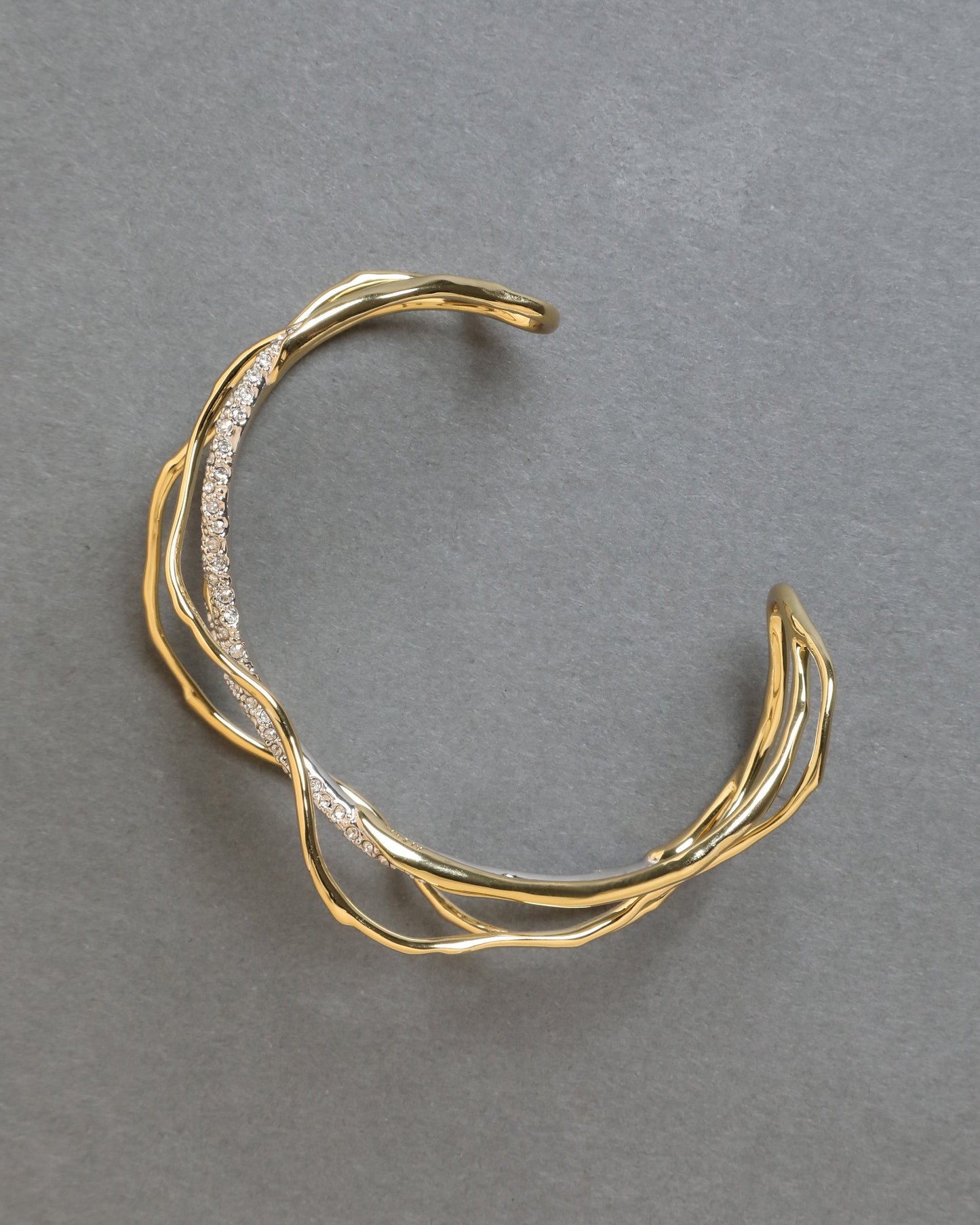 Solanales Gold Crystal Intertwined Cuff Bracelet