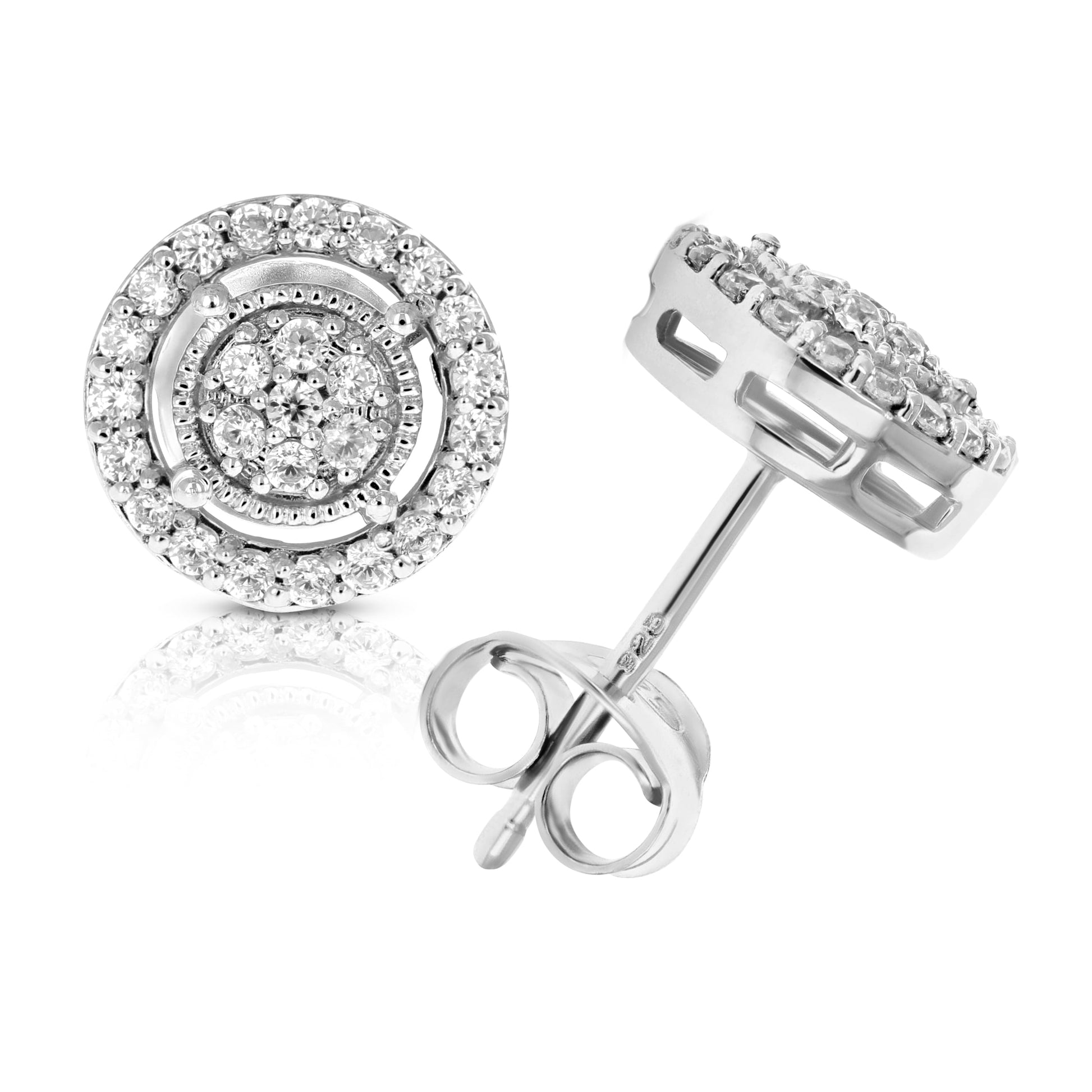0.5 CTTW Round Diamond Stud Earrings in .925 Sterling Silver with Rhodium Finish for Women