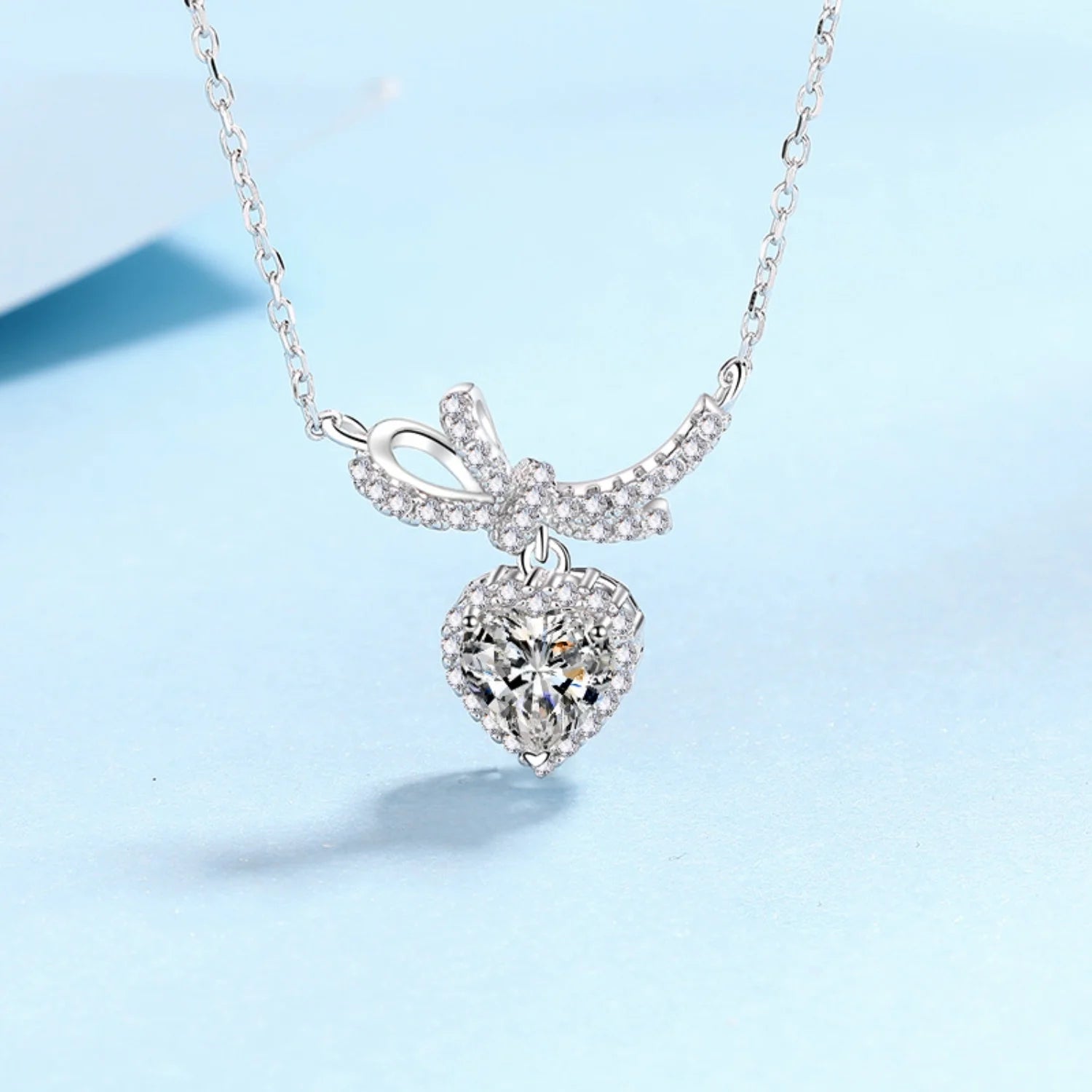 Bow Moissanite Pendant Necklace for Women 1Ct Heart Cut D Color VVS1 Sterling Silver Diamond Necklace Moissanite Necklace with Certificate