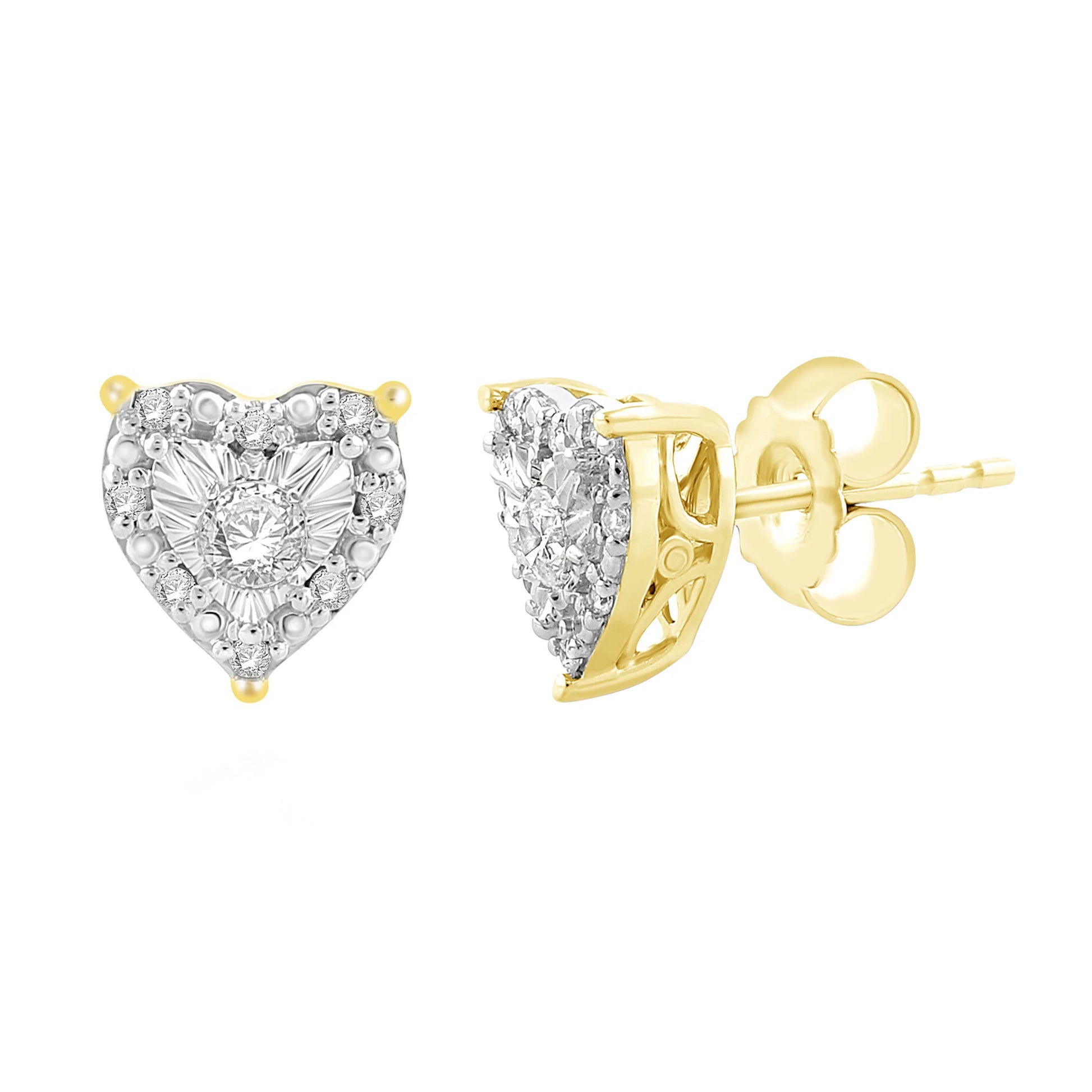 Diamond Halo Heart Stud Earrings in Yellow Gold Plated Sterling Silver, 1/4 Carat Total Weight (Color H-I, Clarity I1-I2)
