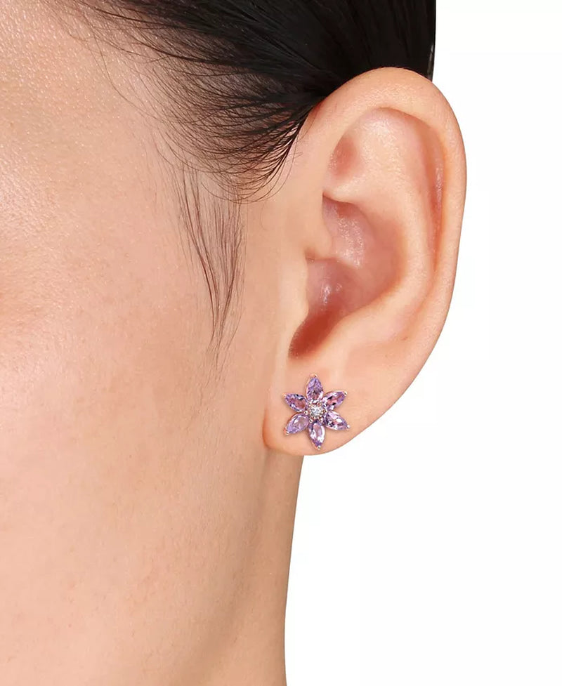 Amethyst and Diamond Floral Design Stud Earrings