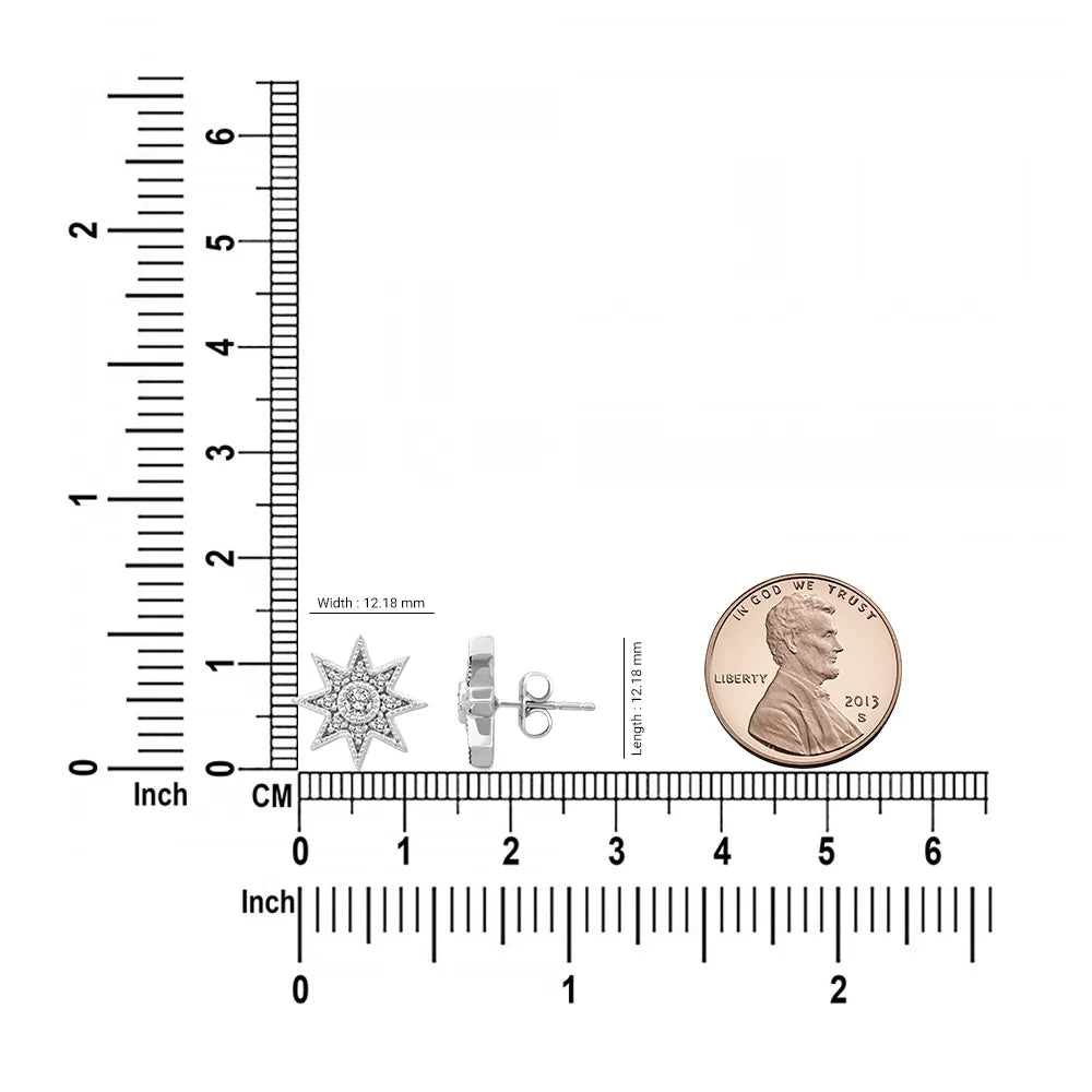 925 Sterling Silver 1/3 Carat Total Weight Diamond Halo Star Stud Earrings for Women