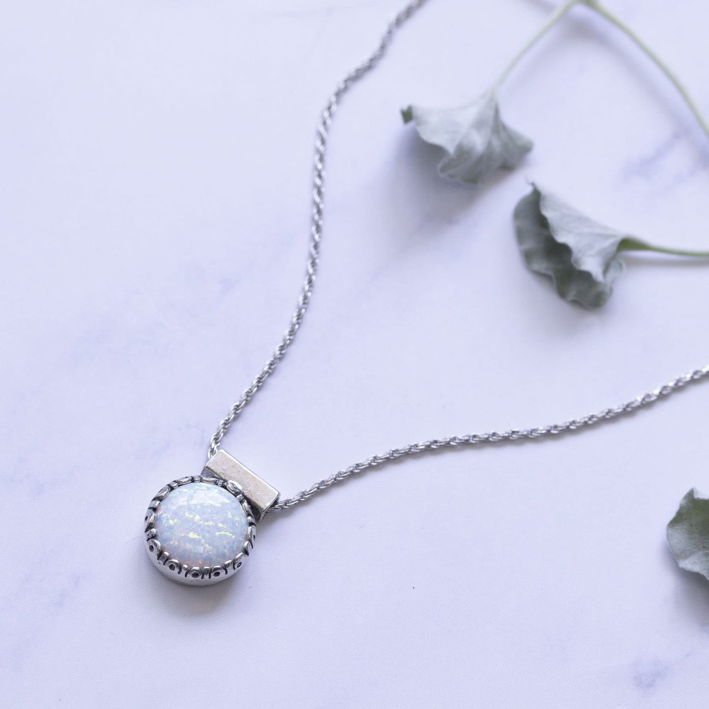 925 Sterling Silver White Opal Necklace - 12Mm round White Opal Necklace for ...