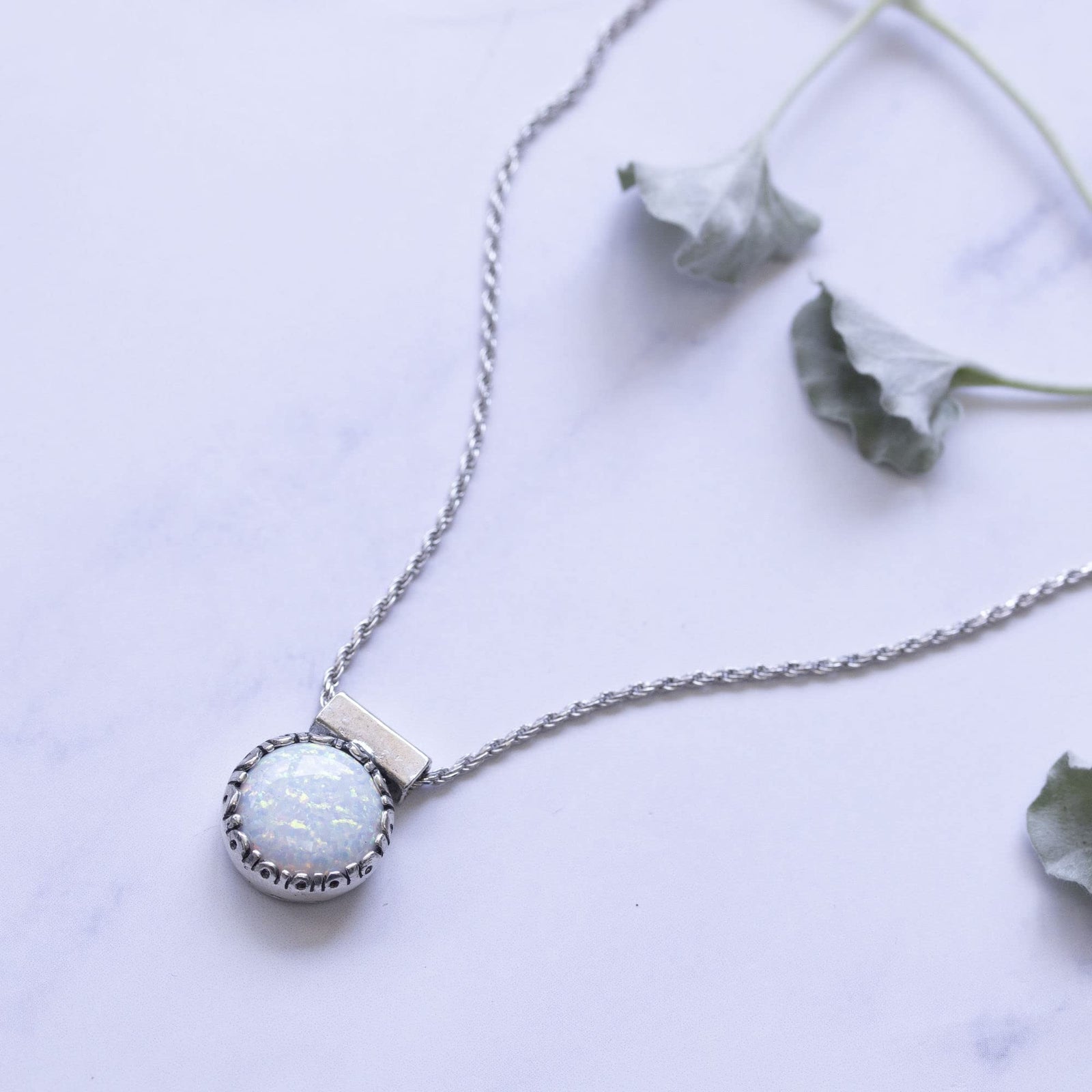 925 Sterling Silver White Opal Necklace - 12Mm round White Opal Necklace for ...