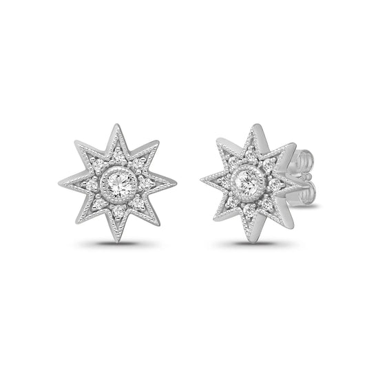 925 Sterling Silver 1/3 Carat Total Weight Diamond Halo Star Stud Earrings for Women