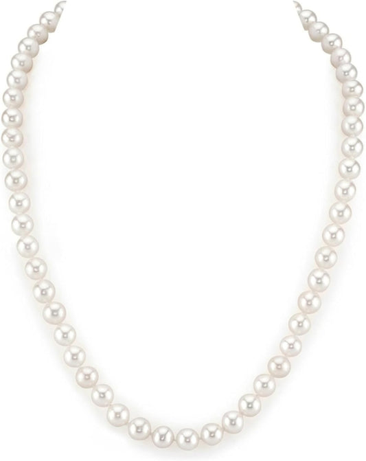Real Pearl Necklace for Women with AAA+ Quality round White Freshwater Genuine Cultured Pearls