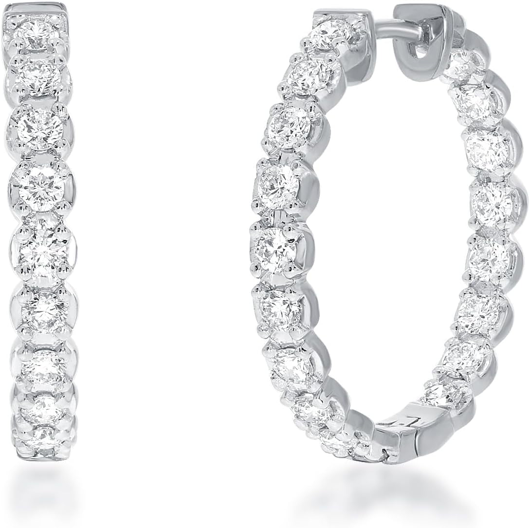 Lab Grown Diamond Inside Out Hoop Earrings for Women | 3/4-2 CT TW in 925 Sterling Silver | GH VS/SI Quality Sparkling Diamond Hoops | Perfect Gift for Women