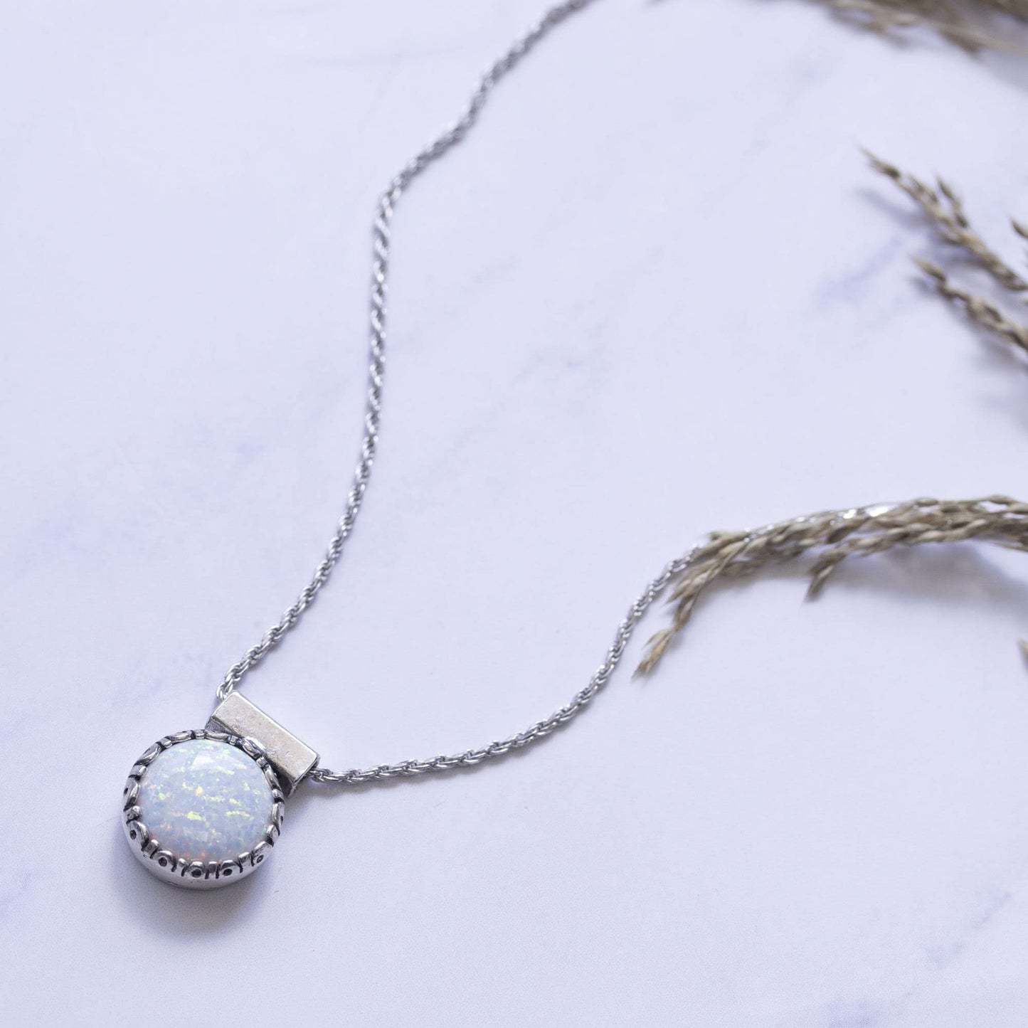 925 Sterling Silver White Opal Necklace - 12Mm round White Opal Necklace for ...