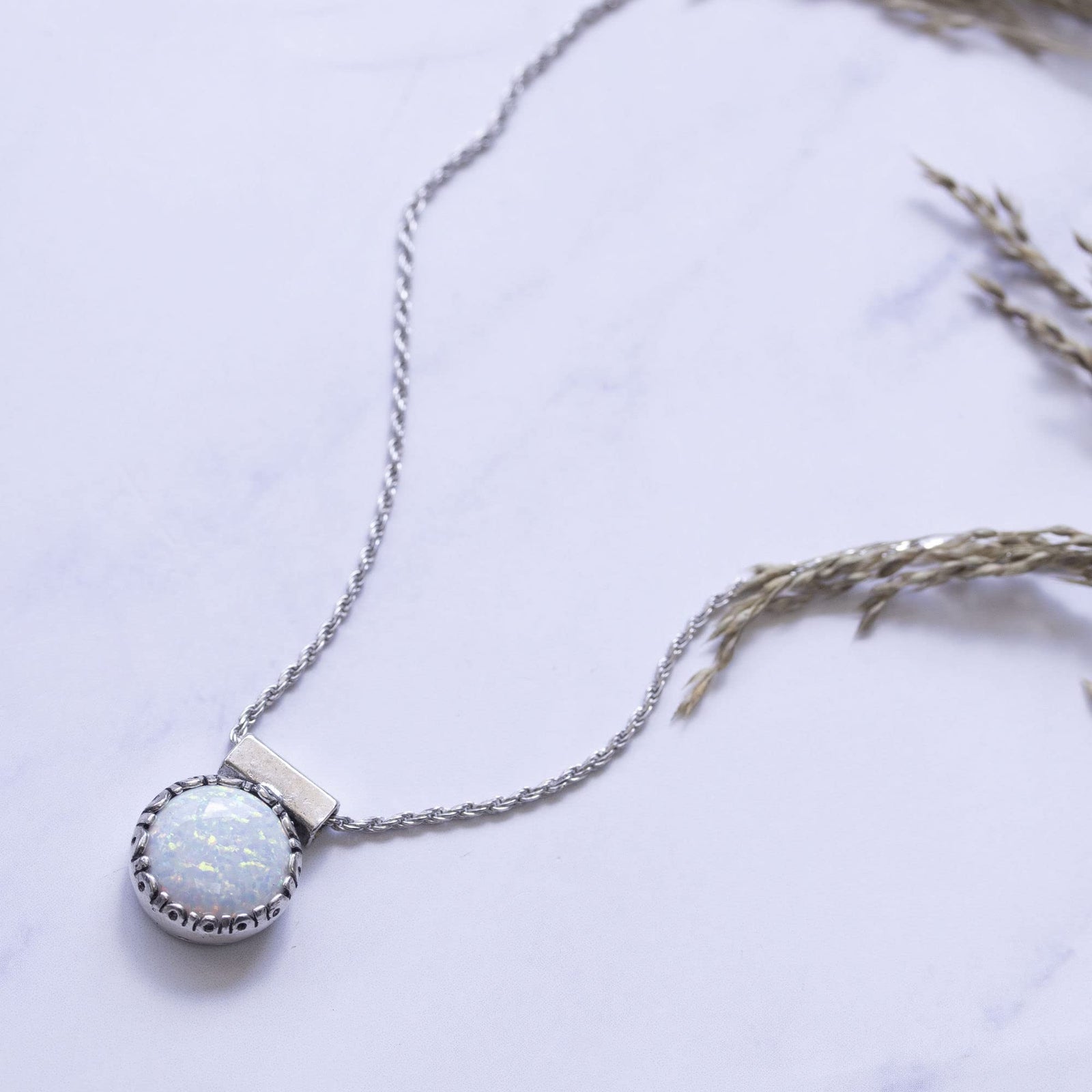 925 Sterling Silver White Opal Necklace - 12Mm round White Opal Necklace for ...