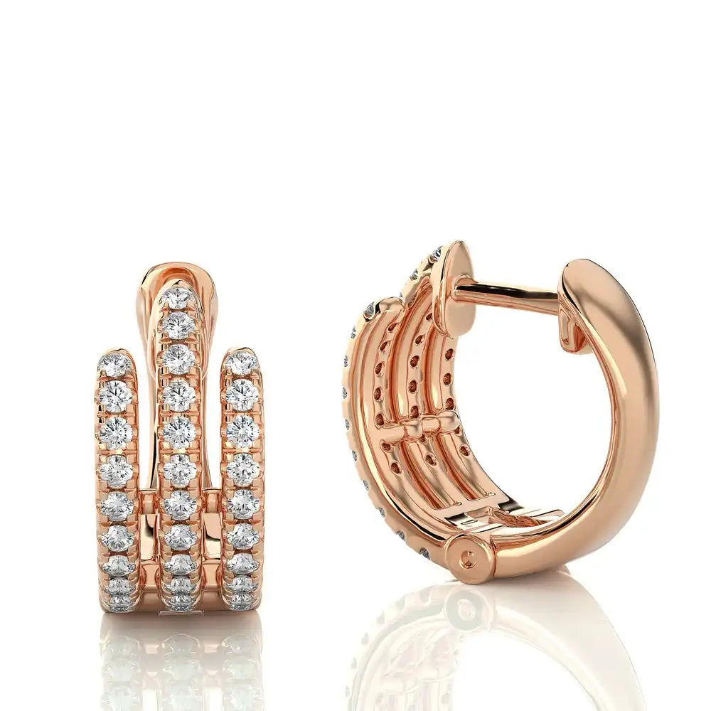 3/8 CTW Pave-Set Diamond Triple Row Huggie Earrings