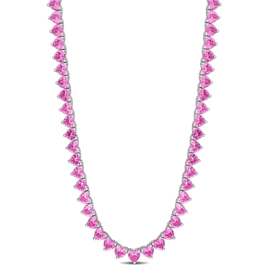 Women'S Created Sapphire Sterling Silver Tennis Necklace