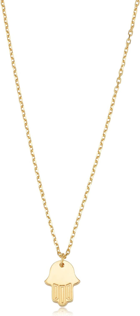 14K Yellow or White Gold Hamsa Pendant Adjustable Necklace Ror Women (Adjusts to 16 or 17 Inch)