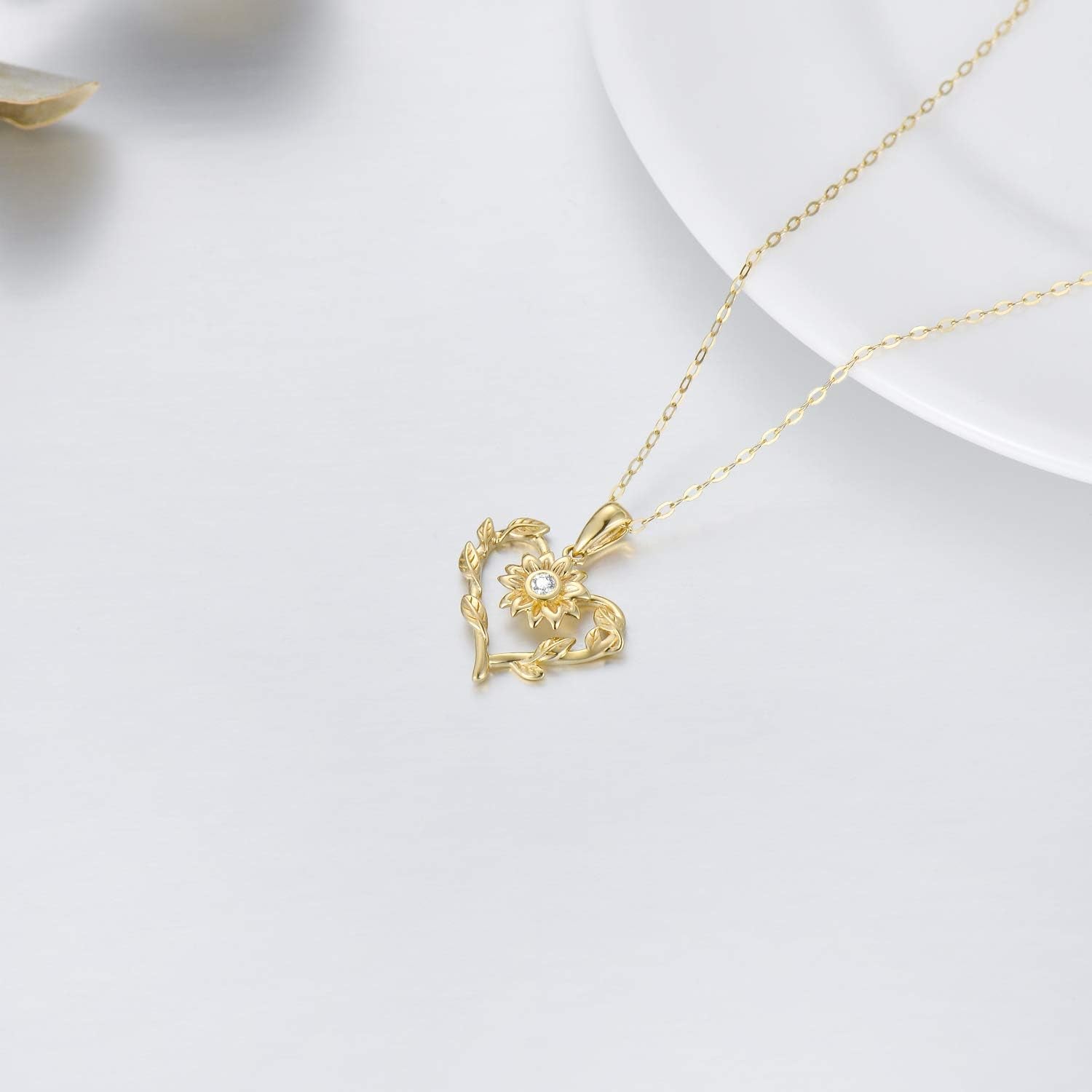 14K Solid Gold Heart-Shaped Pendant Necklaces for Women 8 Style Necklaces Gold Jewelry Present for Her (Style 3)
