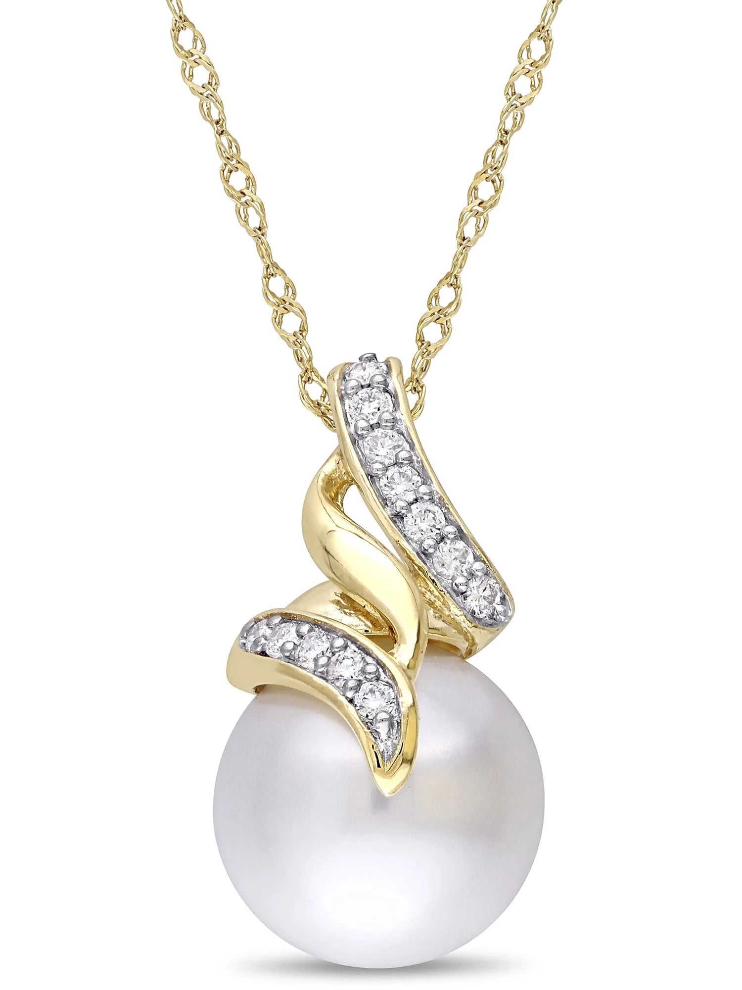 Women'S Cultured Pearl and Diamond 14K Yellow Gold Necklace