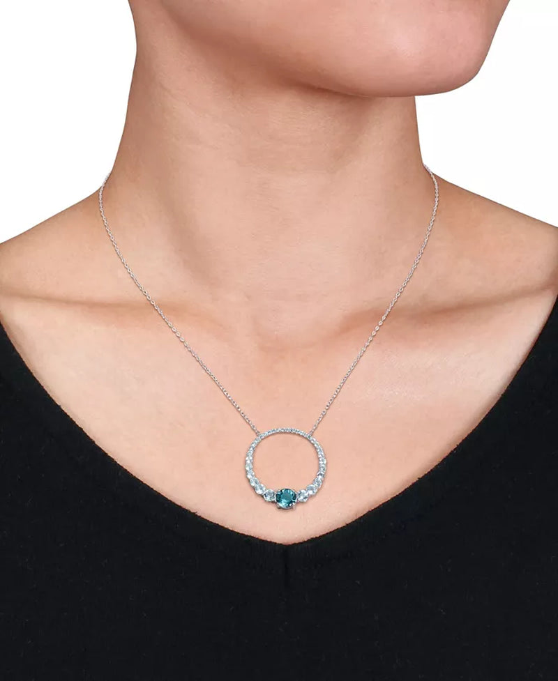 Blue Topaz (3 7/8 Ct. T.W.) Graduated Open Circle Necklace in Sterling Silver