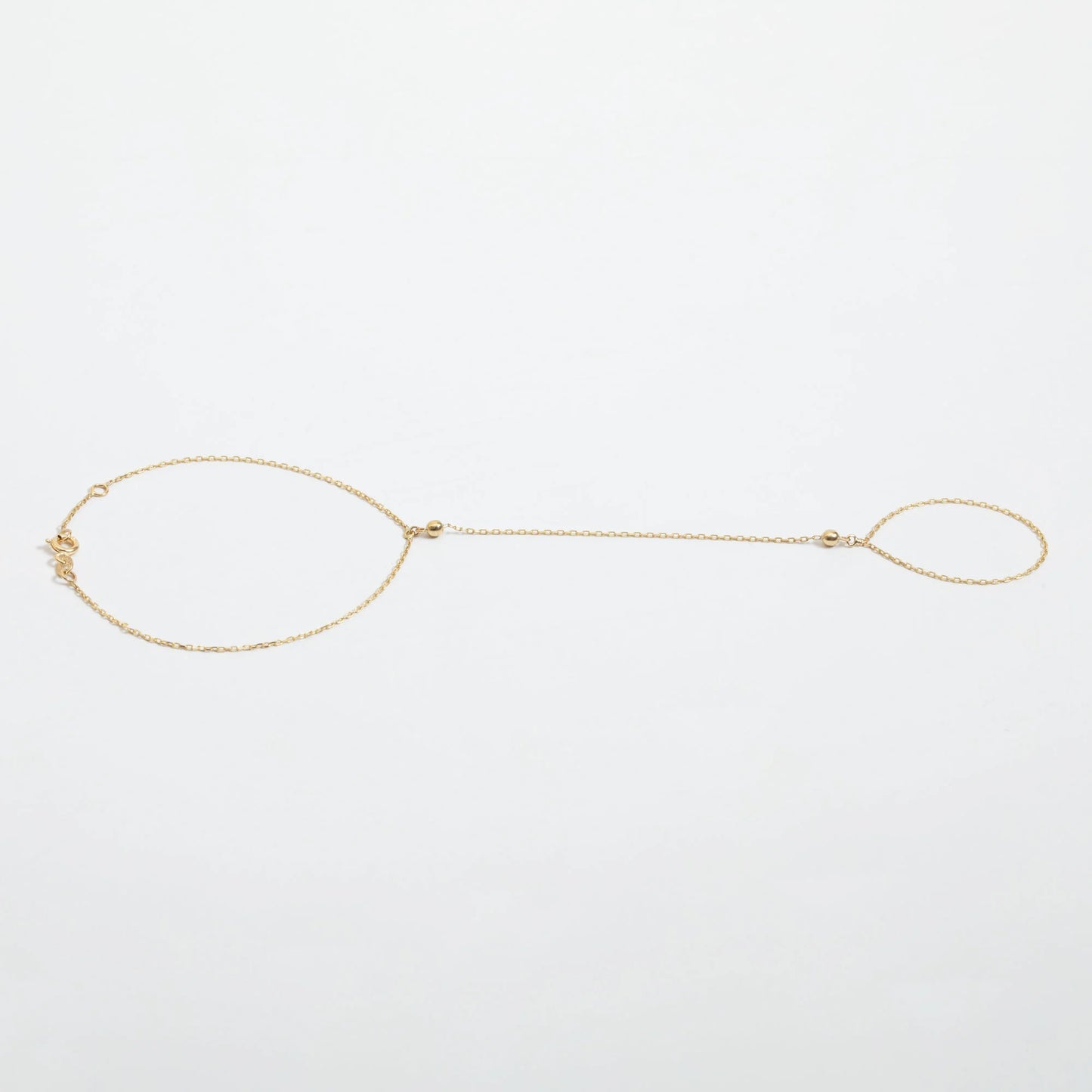 14K 18K Solid Gold Hand Chain Bracelet, Dainty Minimalist Beaded Ball Cable Chain Ring Bracelet, Yellow Rose White Gold Hand Harness for Her