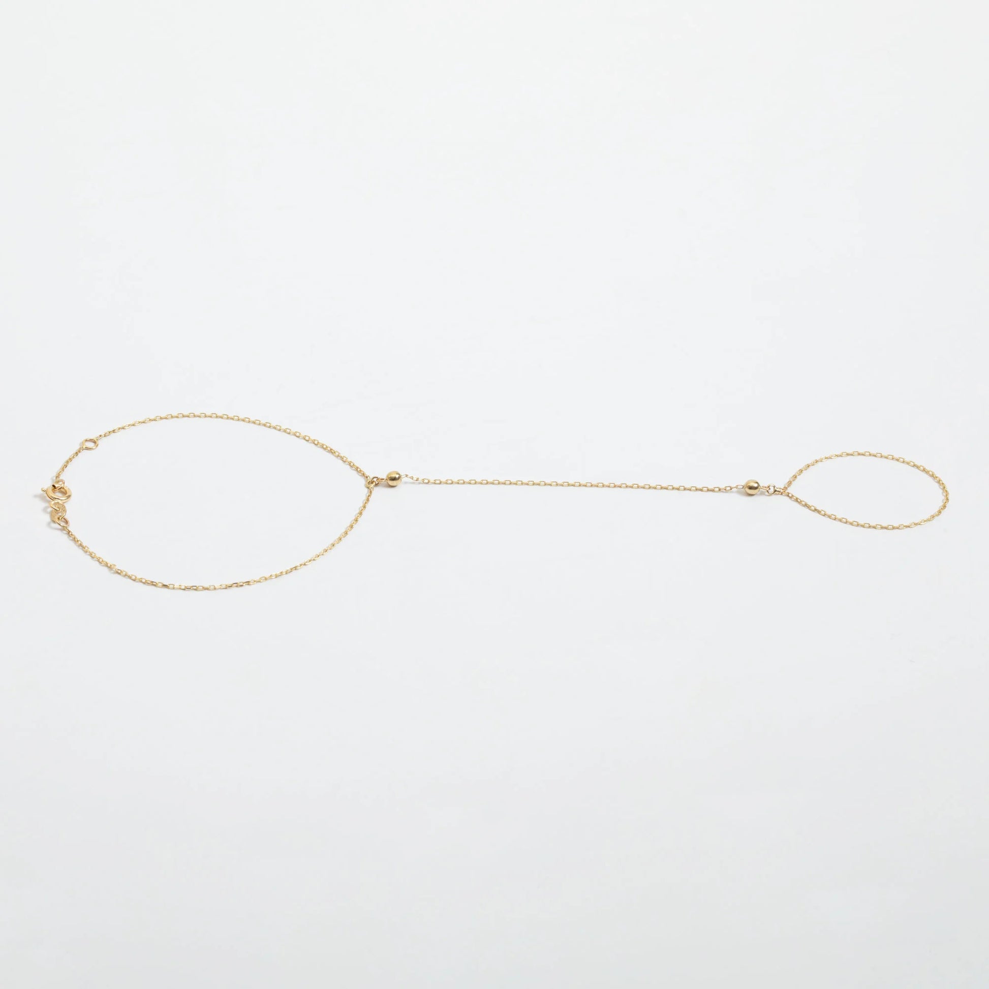 14K 18K Solid Gold Hand Chain Bracelet, Dainty Minimalist Beaded Ball Cable Chain Ring Bracelet, Yellow Rose White Gold Hand Harness for Her