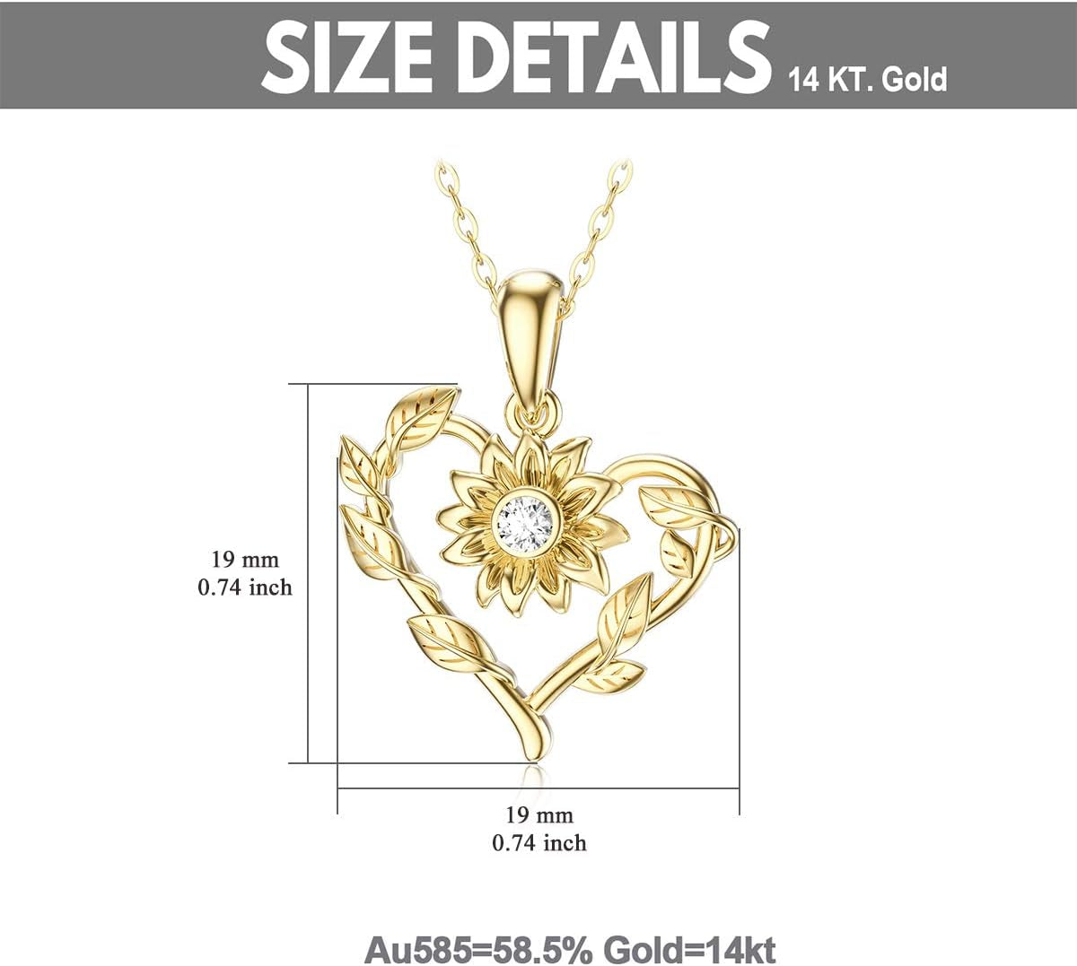 14K Solid Gold Heart-Shaped Pendant Necklaces for Women 8 Style Necklaces Gold Jewelry Present for Her (Style 3)