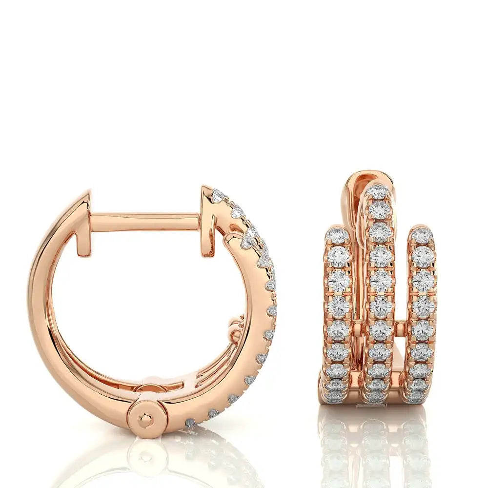 3/8 CTW Pave-Set Diamond Triple Row Huggie Earrings