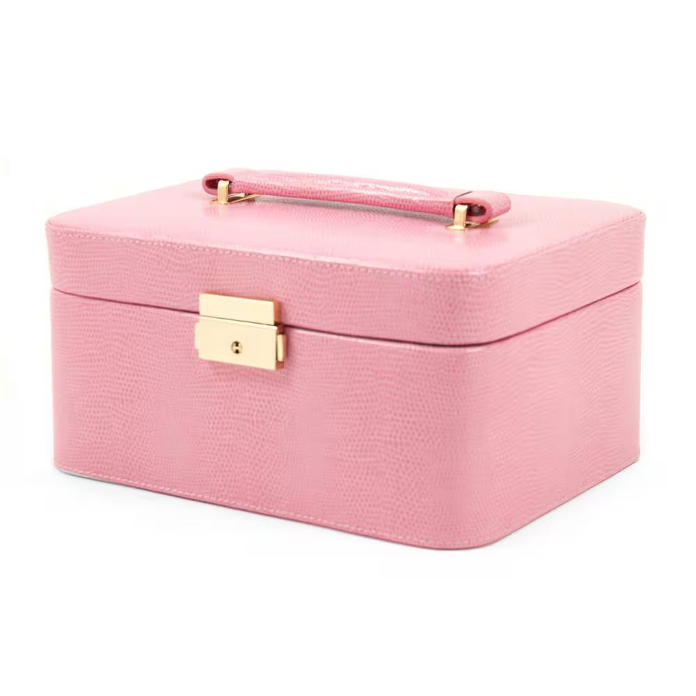 Pink Debossed Leather Jewelry Box with Lizard Texture