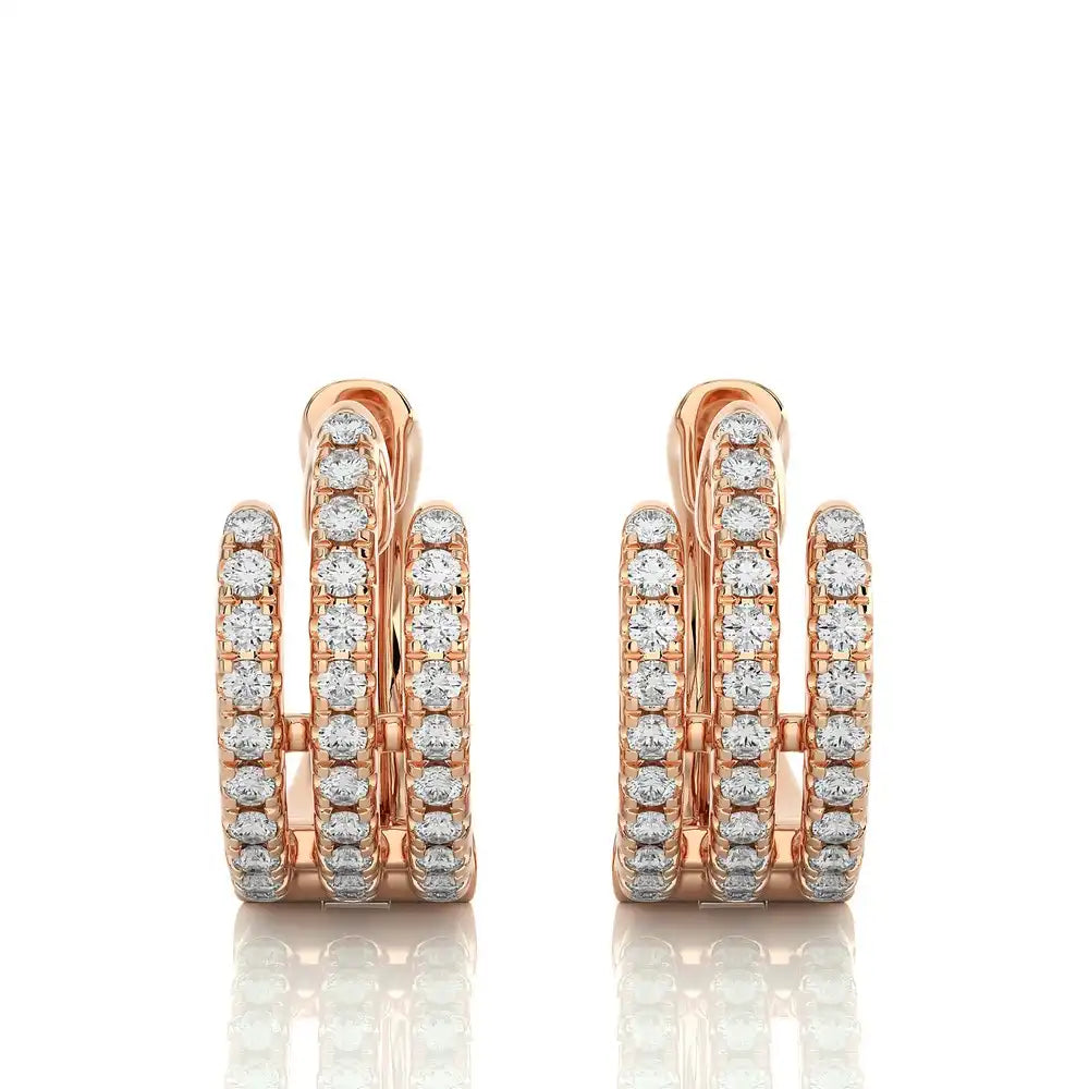 3/8 CTW Pave-Set Diamond Triple Row Huggie Earrings