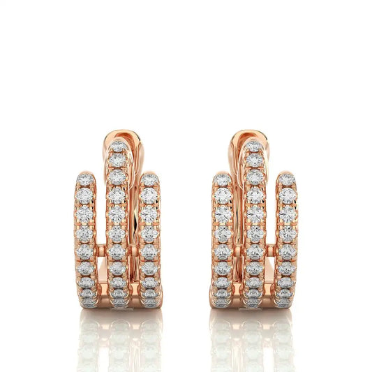 3/8 CTW Pave-Set Diamond Triple Row Huggie Earrings