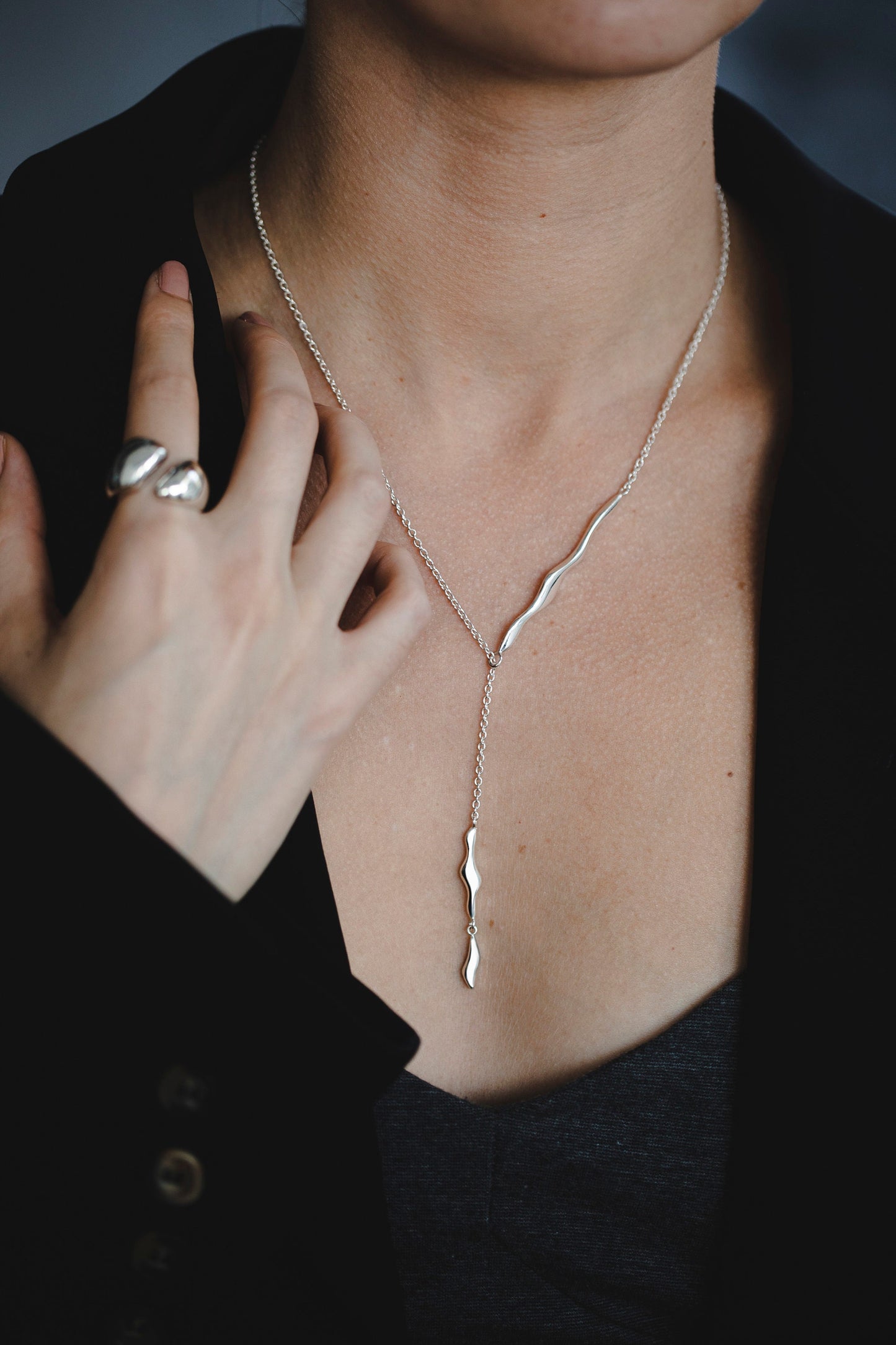 Breeze Lariat Necklace, Sterling Silver Necklace, Adjustable Silver Necklace, Y Necklace, Long Silver Necklace, Minimalist Silver Necklace
