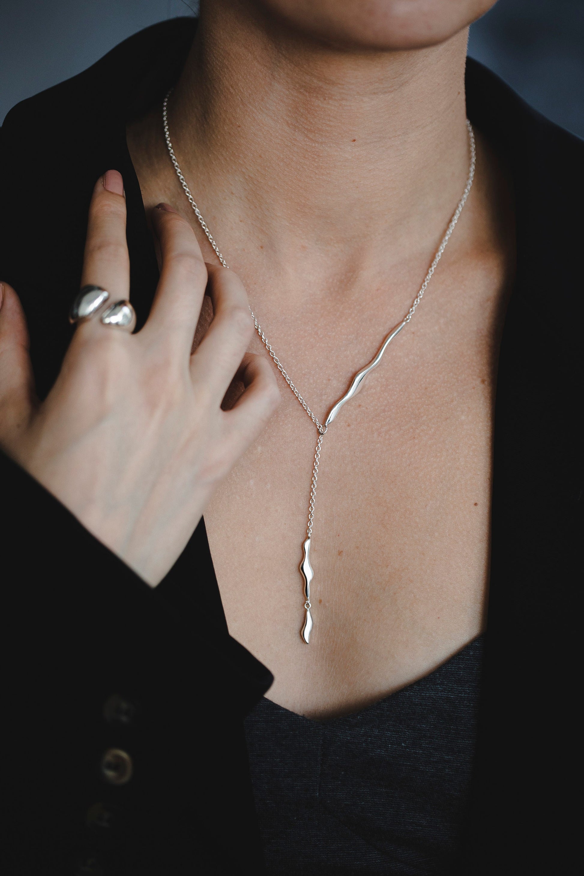 Breeze Lariat Necklace, Sterling Silver Necklace, Adjustable Silver Necklace, Y Necklace, Long Silver Necklace, Minimalist Silver Necklace